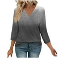 thumbnail image 1 of Olyvenn 3/4 Length Sleeve Womens Gradient Tops V Neck 2025 Summer Casual Tunic Tops Basic Shirts Loose Fit Blouse Gray XXL, 1 of 7