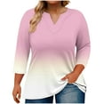 thumbnail image 1 of Olyvenn 3/4 Length Sleeve Womens Tops Plus Size Summer Notched V-Neck Oversized Tshirts Gradient Color Blouses Oversized Tops Pink L, 1 of 5