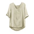 thumbnail image 1 of Olyvenn 3/4 Sleeve Cotton Linen Shirts for Womens Vintage V Neck Casual Loose Fit 2025 Summer Tunic Tops Blouse Beige XXL, 1 of 6
