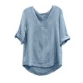 thumbnail image 1 of Olyvenn 3/4 Sleeve Cotton Linen Shirts for Womens Vintage V Neck Casual Loose Fit 2025 Summer Tunic Tops Blouse Blue XL, 1 of 6
