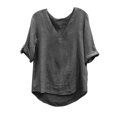 thumbnail image 1 of Olyvenn 3/4 Sleeve Cotton Linen Shirts for Womens Vintage V Neck Casual Loose Fit 2025 Summer Tunic Tops Blouse Gray S, 1 of 6