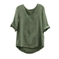 thumbnail image 1 of Olyvenn 3/4 Sleeve Cotton Linen Shirts for Womens Vintage V Neck Casual Loose Fit 2025 Summer Tunic Tops Blouse Green XXL, 1 of 6