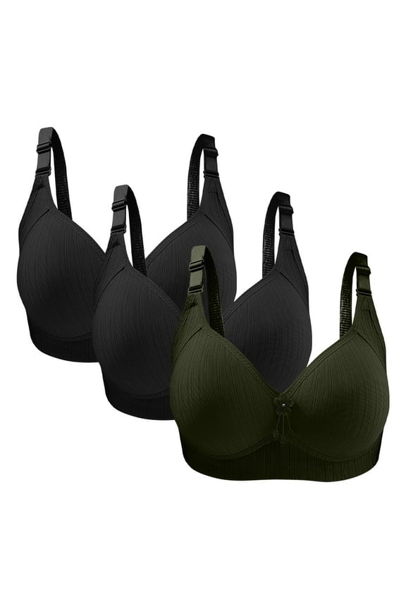 3 PCS Women's Lightly Padded Everyday Bras Full Coverage Wirefree Comfort Bras with Adjustable Straps Army Green 36/85