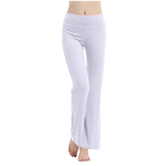 Olyvenn 50% Off Clear! Womens Full Length Pants Tummy Control Women's Loose High Waist Wide Leg Pants Workout Out Leggings Casual Trousers Yoga Gym Pants White 4