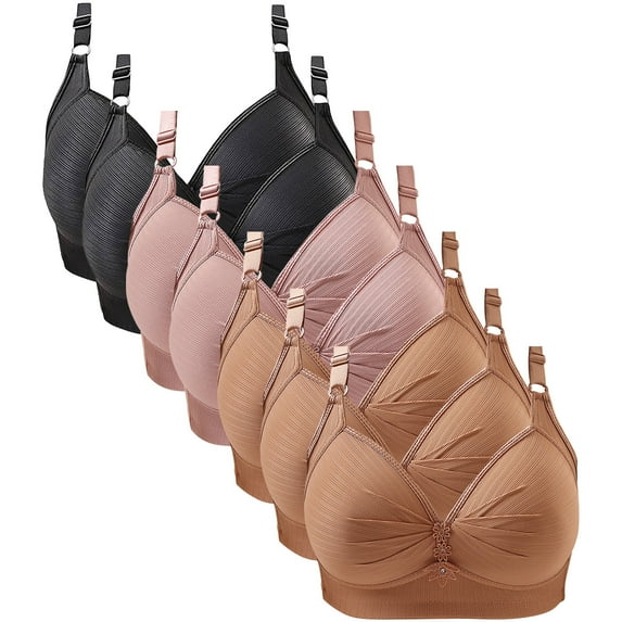 Olyvenn 7 Pack Bras for Women Lightly Padded Wireless Bra Full Coverage Comfort Brassiere Everyday Bras Khaki 44/100