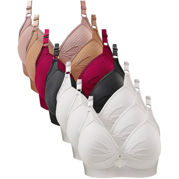 Olyvenn 7PCS Women's Cotton Bras Push Up Brassiere Bralette Vest Underwear Gather Adjustable Seamless Cup Intimates White 50/115