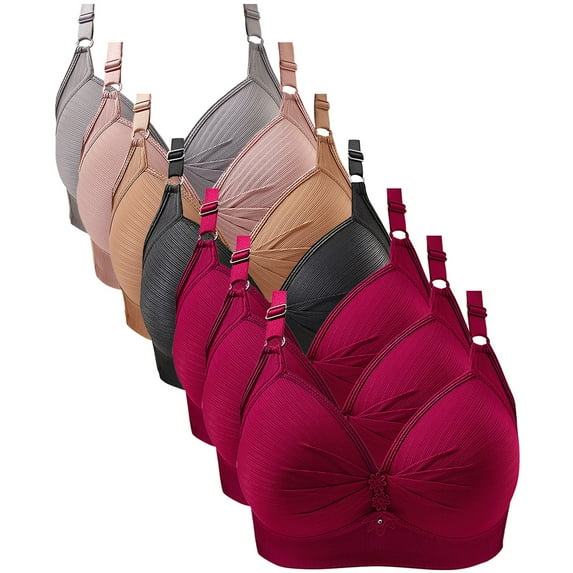 Olyvenn 7PCS Women's Cotton Bras Push Up Brassiere Bralette Vest Underwear Gather Adjustable Seamless Cup Intimates Wine 40/90