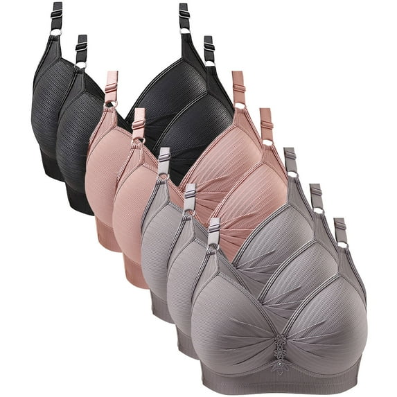 Olyvenn 7PCS Women's Seamless Push Up Bra No Steel Ring Underwear Bralette Padded Brassiere Push Up Bras Gray 50/115