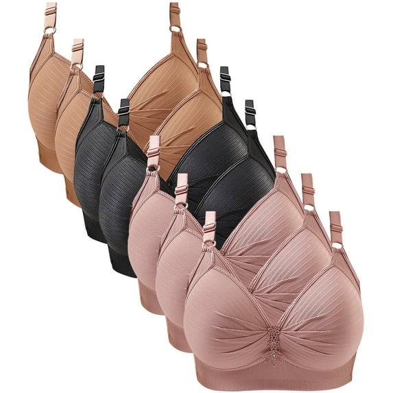 Olyvenn 7PCS Women's Seamless Push Up Bra No Steel Ring Underwear Bralette Padded Brassiere Push Up Bras Pink 46/105