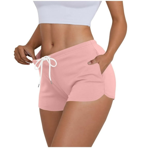 Olyvenn Athletic Shorts for Women Summer Workout Sweat Shorts Cute Low Rise Mini Shorts with Drawstring and Pockets Sleepwear Pink XL