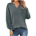 thumbnail image 1 of Olyvenn Basic Shirts for Women Hollow Out Long Sleeve Sweater Trendy Oversized V Neck Sweatshirt Soft Cozy Pullover Outdoors Gray 4, 1 of 5