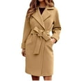 thumbnail image 1 of Olyvenn Belted Lapel Long Overcoat Women's Plus Size Loose Female Outwear Womens Autumn And Winter Lapel Woolen Cloth Coat Trench Jacket for 2022 Women Tops Khaki M, 1 of 9