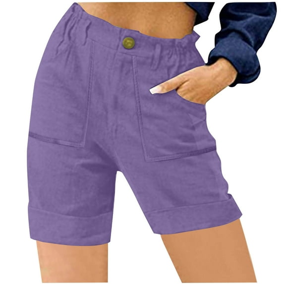 Olyvenn Bermuda Shorts for Women,Summer Casual High Waisted Knee Length Shorts with Pockets Trendy 2025 Vacation Clothes Purple M
