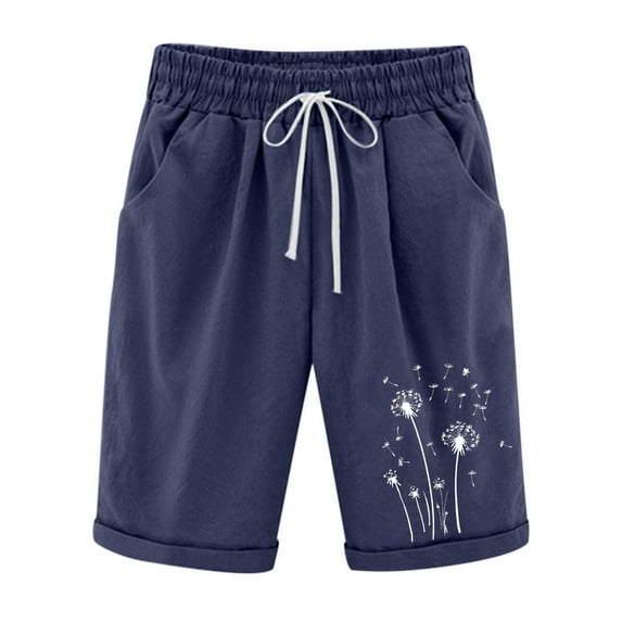 Olyvenn Bermuda Shorts for Women Trendy Summer 2025 Beach Drawstring Knee Length Shorts Loose Fit Resort Wear Fashion Clothes Dark Blue XXXXXL