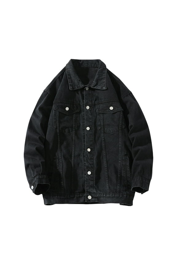Big and Tall Jean Jackets for Men Long Sleeve Button Down Denim Jacket with Pockets Hip Hop Streetwear Trucker Jacket Black 18