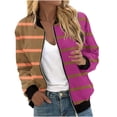 thumbnail image 1 of Olyvenn Bomber Jacket Women Fashion Striped Printed Jackets Windbreaker Cropped Coats Zip Up Long Sleeve Coat with Pockets Hot Pink 8, 1 of 5
