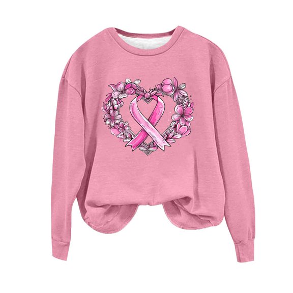 Olyvenn Breast Cancer Awareness Sweatshirts for Women Funny Long Sleeve Survivor Shirt Pink Ribbon Graphic Support Tops Pink XL