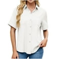 thumbnail image 1 of Olyvenn Button Down Shirts for Women Collared Casual Solid Short Sleeve Blouse Loose Fit Dressy Lapel V-Neck Tops with Chest Pocket White M, 1 of 8