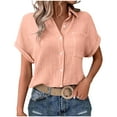 thumbnail image 1 of Olyvenn Button Down Shirts for Women Summer Casual Cotton Linen Tops Short Sleeve Lightweight Boho Shirt Gauze Blouses Pink XL, 1 of 7