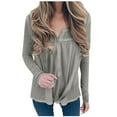 thumbnail image 1 of Olyvenn Button Up Tunic Tops for Women Loose V Neck Long Sleeve Pullover Casual Solid T-Shirts 2025 Spring Clothes Gray 4-6, 1 of 3