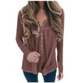 thumbnail image 1 of Olyvenn Button Up Tunic Tops for Women Loose V Neck Long Sleeve Pullover Casual Solid T-Shirts 2025 Spring Clothes Wine 4-6, 1 of 3