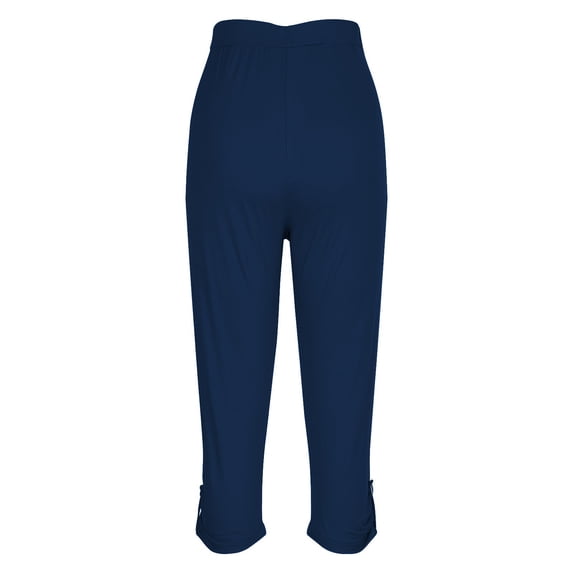 Olyvenn Capri Leggings for Women High Waist Button Yoga Pants Stretchy Knee Length Workout Capris Lightweight Cropped Tights Navy L