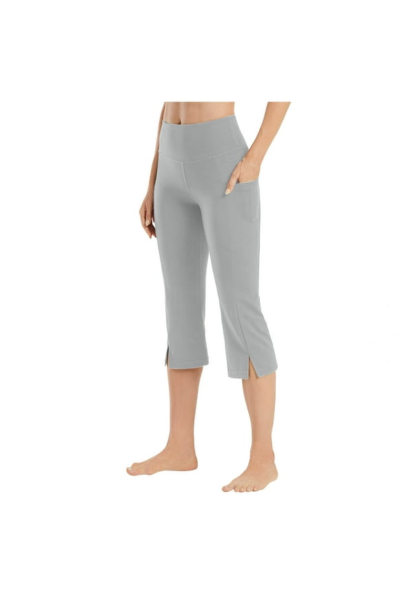 Capri Pants for Women Bootcut Yoga Pants with Pockets High Waisted Flare Leggings Casual Work Pants Gray XXL