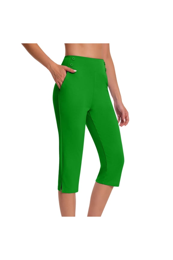 Capri Pants for Women Stretch High Waisted Crop Office Work Pants Summer Casual Capris Slacks Yoga Dress Pant Green M