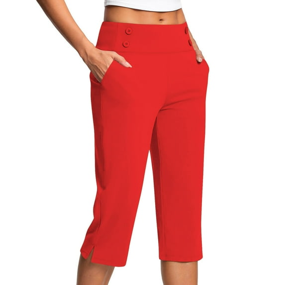 Olyvenn Capri Pants for Women Stretch High Waisted Crop Office Work Pants Summer Casual Capris Slacks Yoga Dress Pant Red XXXXXL