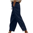 thumbnail image 1 of Olyvenn Capris Pants for Women High Waisted Cotton Linen Pants Casual Summer Lace Button Straight Leg Pants 2025 Navy L, 1 of 7