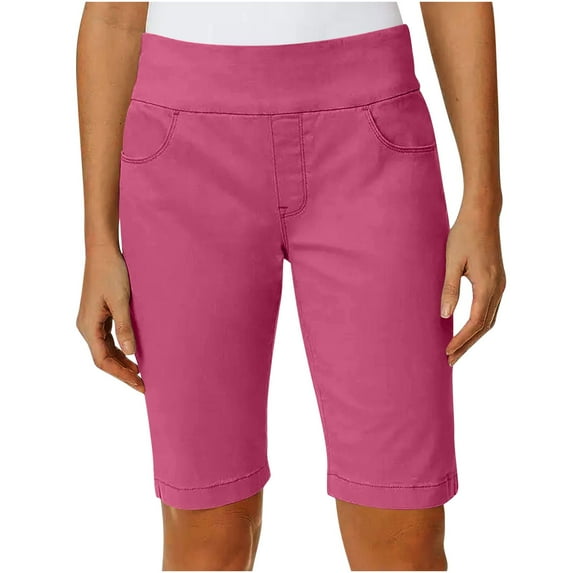 Olyvenn Capris for Women Knee Length Stretch Workout Pants Casual Elastic Waist Summer Hiking Bermuda Shorts with Pockets Hot Pink S