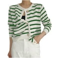 thumbnail image 1 of Olyvenn Cardigans for Women Trendy Stripe Knit Sweater Open Front Button Down Coats Long Sleeve Crewneck Knitwear Outwear Green M, 1 of 3