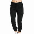 thumbnail image 1 of Olyvenn Cargo Pants Women's Plus Skinny Slim Fit Female Casual Outwear Fashion Women Drawstring Solid Elastic Waist Pocket for 2023 Women Tops Black, 1 of 1