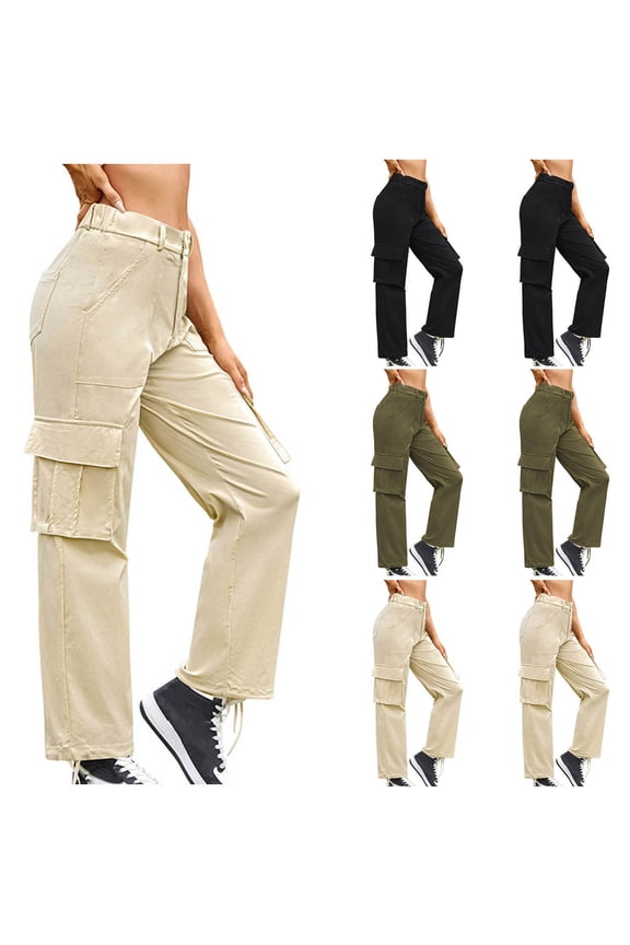 Cargo Pants for Women Athletic High Waist Wide Leg Work Pants Lounge Trousers Baggy Workout Twill Pants with Pockets Army Green 4