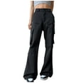 thumbnail image 1 of Olyvenn Cargo Pants for Women High Waist Flared Legging Wide Leg Casual Pants with Pockets Y2K Solid Color Bootcut Trousers Black M, 1 of 6