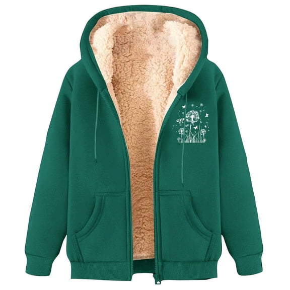 Olyvenn Casual Fashionable Printed Wool Hooded Jacket Lightweight Soft Comfortable Velvet Zipper Winter Spring Outerwear Leisure Party Holiday Enjoyment Green XXL