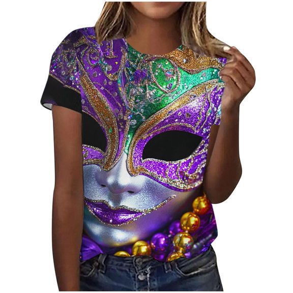 Olyvenn Casual Pullover Short Sleeve Round Neck Blouse Women's Loose Carnival T-Shirt Lightweight Soft Breathable Fabric for Daily Wear Fashion Spring Fall Purple XL