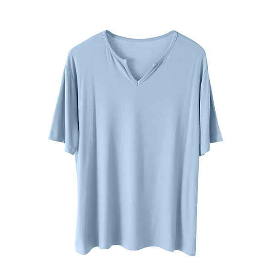 Olyvenn Casual T-Shirt for Women Solid Color Soft Athletic Blouse V-Neck Short Sleeves Shirts 2025 Summer Vacation Tee Tops Blue 10