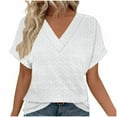 thumbnail image 1 of Olyvenn Causal Tshirt Shirts for Women Trendy Eyelet V-Neck Short Sleeve Blouses Dressy Casual Ladies Summer Tops White M, 1 of 6