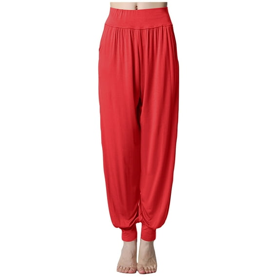 Olyvenn Trendy Fashion Womens Comfy Leisure Dancing Sports Full Length Pants Women's Loose High Waist Pants Workout Out Casual Trousers Yoga Gym Pants Red 10