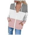 thumbnail image 1 of Olyvenn Trendy Women's Color Block Hooded Sweatshirt Zip Up Long Sleeve Drawstring Pullover Hoodie Outwear with Pockets Gray 6, 1 of 4