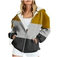 thumbnail image 1 of Olyvenn Trendy Women's Color Block Long Sleeve Zip Up Fuzzy Fleece Hoodie Sweatshirt Outwear Jacket with Pockets Gold 14, 1 of 4