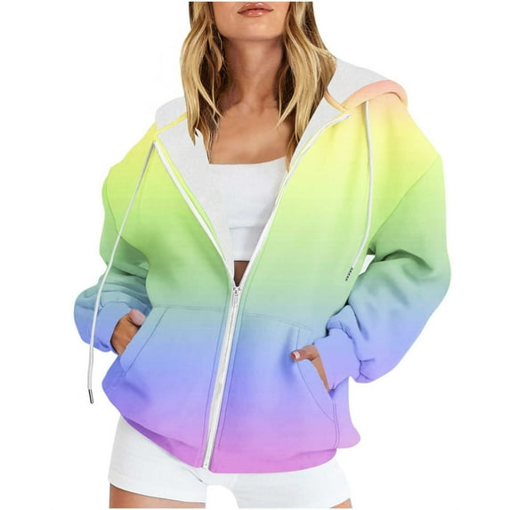 Olyvenn Trendy Women's Winter Gradient Color Fuzzy Fleece Zip Up Hooded Sweatshirt Outwear Oversized Warm Sherpa Jacket Coat with Pockets Purple 4