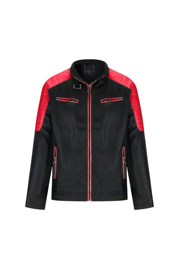 Trendy Men's Coat Loose Fashion Slim Trend Plush Youth Leather Jacket Men's Coat Winter Warm Long Sleeve Hoodless Faux Leather Outwear Jackets Club Trench Coat Red 8