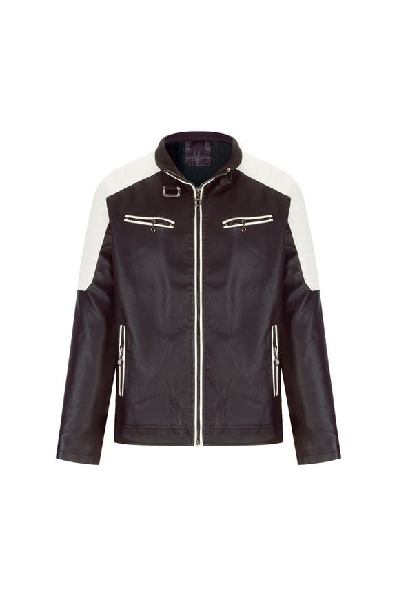 Trendy Men's Coat Loose Fashion Slim Trend Plush Youth Leather Jacket Men's Coat Winter Warm Long Sleeve Hoodless Faux Leather Outwear Jackets Club Trench Coat Coffee 4