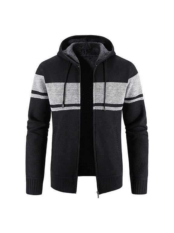 Trendy Men's Fashion And Winter Stand Collar Sweater Casual Fleece Jacket Fleece Puffer Jacket Thick Cotton Padded Overcoat Black 10