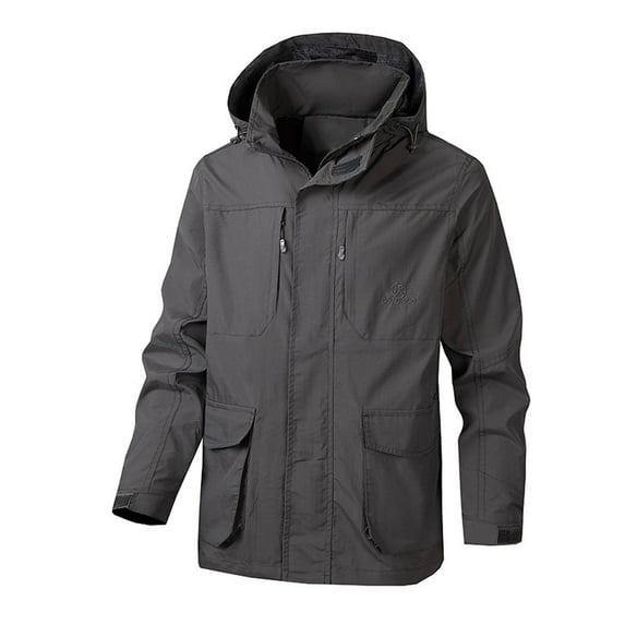 Olyvenn Trendy Men's Suit Hooded Coat Youth Outdoor Sports Wear Long Men's Windbreaker Middle-aged Business Casual Jacket Winter Warm Long Sleeve Hooded Fleece Puffer Padded Overcoat Gray 10
