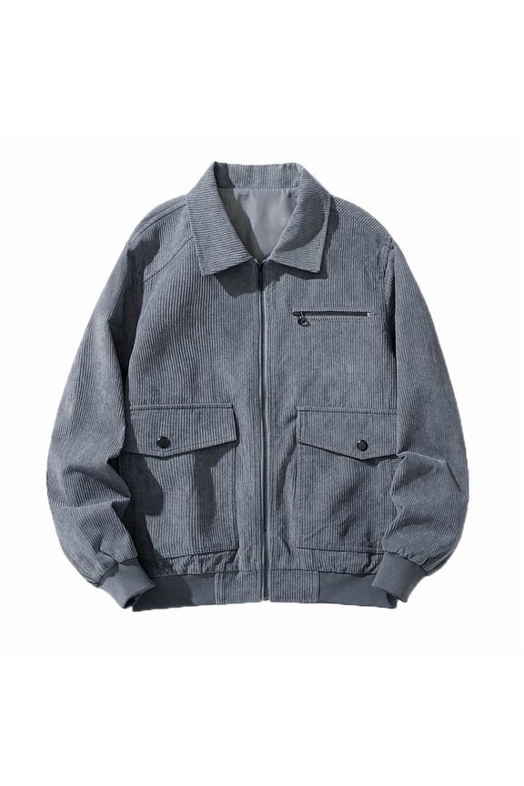 Trendy New Fashion Casual Coat Long Corduroy Lapel Coat For Men Long Sleeve Hoodless Winter Warm Long Sleeve Hoodless Outwear Padded Sports Fitness Overcoat Gray 10