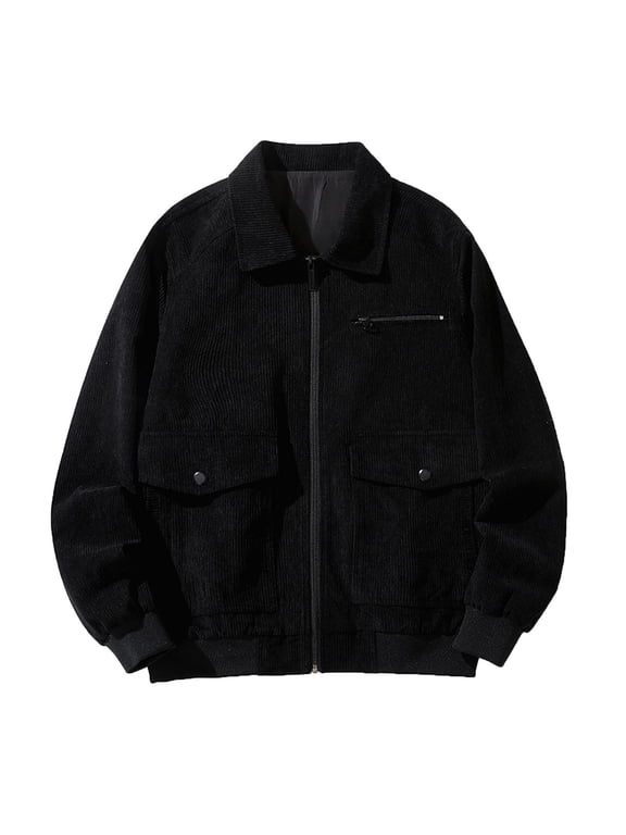Trendy New Fashion Casual Coat Long Corduroy Lapel Coat For Men Long Sleeve Hoodless Winter Warm Long Sleeve Hoodless Outwear Padded Sports Fitness Overcoat Black 6