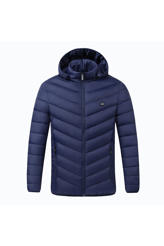Trendy Outdoor Warm Clothing Heated For Riding Skiing Fishing Charging Via Heated Coat Winter Warm Long Sleeve Hooded Fleece Puffer Jacket Thick Cotton Padded Overcoat Blue 14